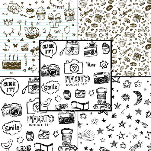 复古北欧图案趣味儿童卡通黑白手绘涂鸦图标矢量eps素材