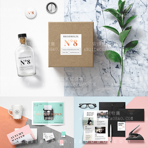 超大超值！欧美商务卡片杯子盒子时尚杂志样机逼格排版psd素材