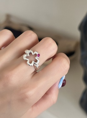 指尖生花镂空花朵戒指女一点红精致优雅轻奢开口指环小众食指戒潮