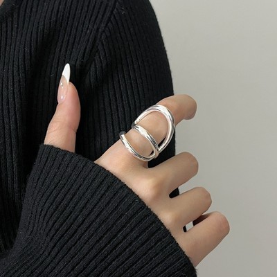 简约几何线条缠绕戒指女个性夸张嘻哈朋克创意开口指环小众食指戒