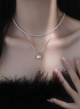 圆珠仿珍珠吊坠项链女简约时尚气质优雅温柔锁骨链ins风小众颈链