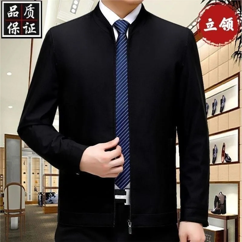 爸爸春装外套中老年人男装夹克衫