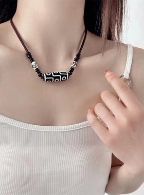 黑色玛瑙九眼天珠项链男士吊坠女