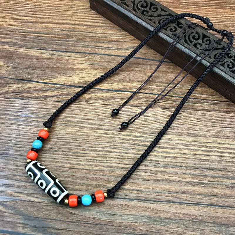 藏式九眼天珠项链男女吊坠锁骨链