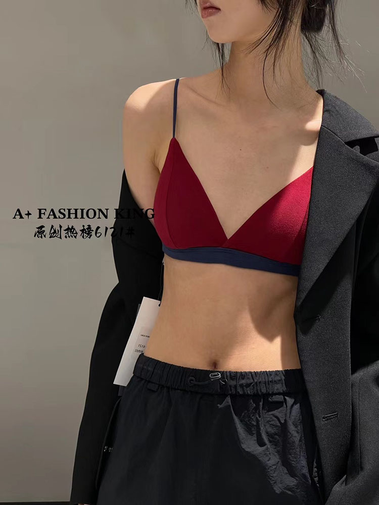 a+法式无乳胶垫小胸拼色文胸内衣