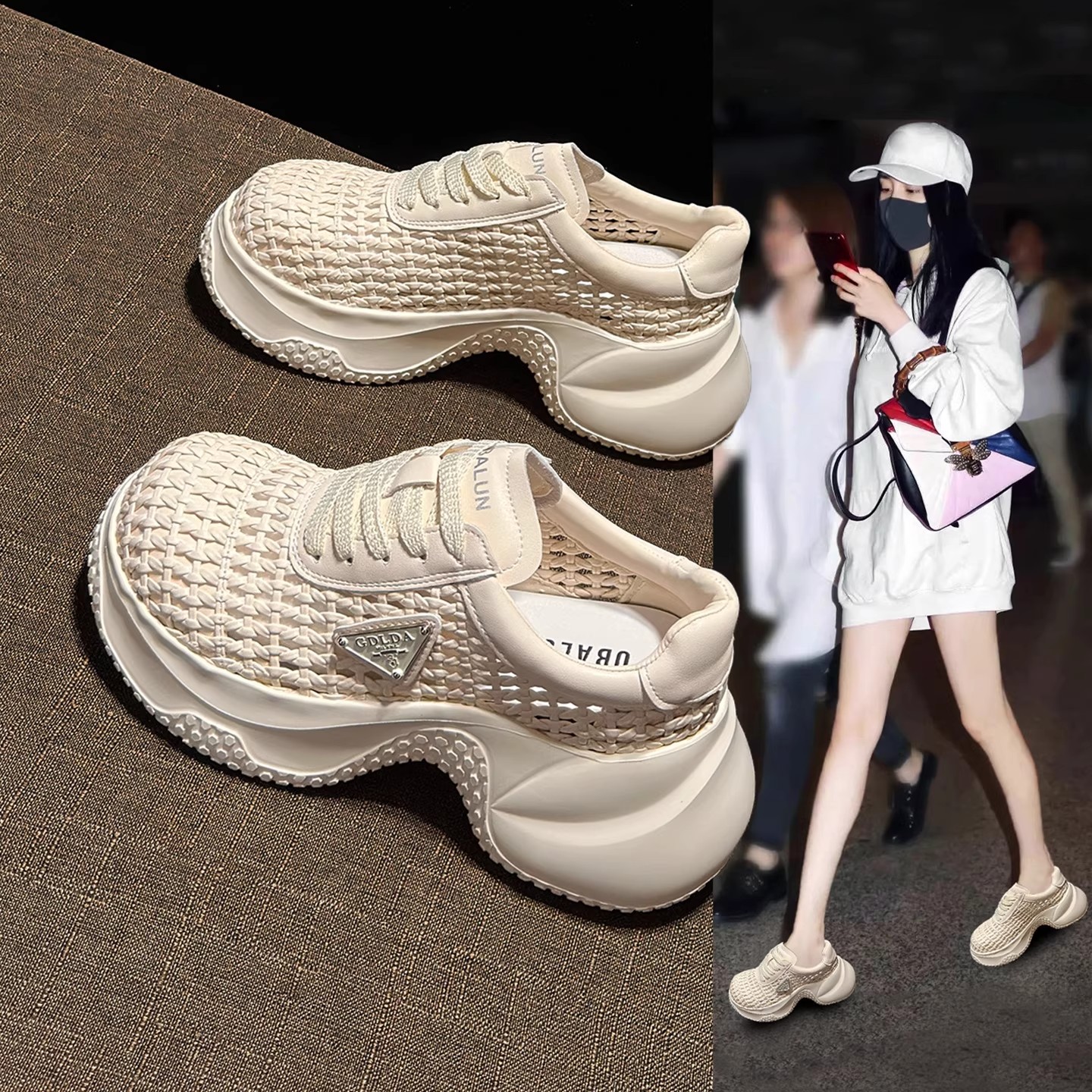 小个子厚底增高7.5CM透气老爹鞋