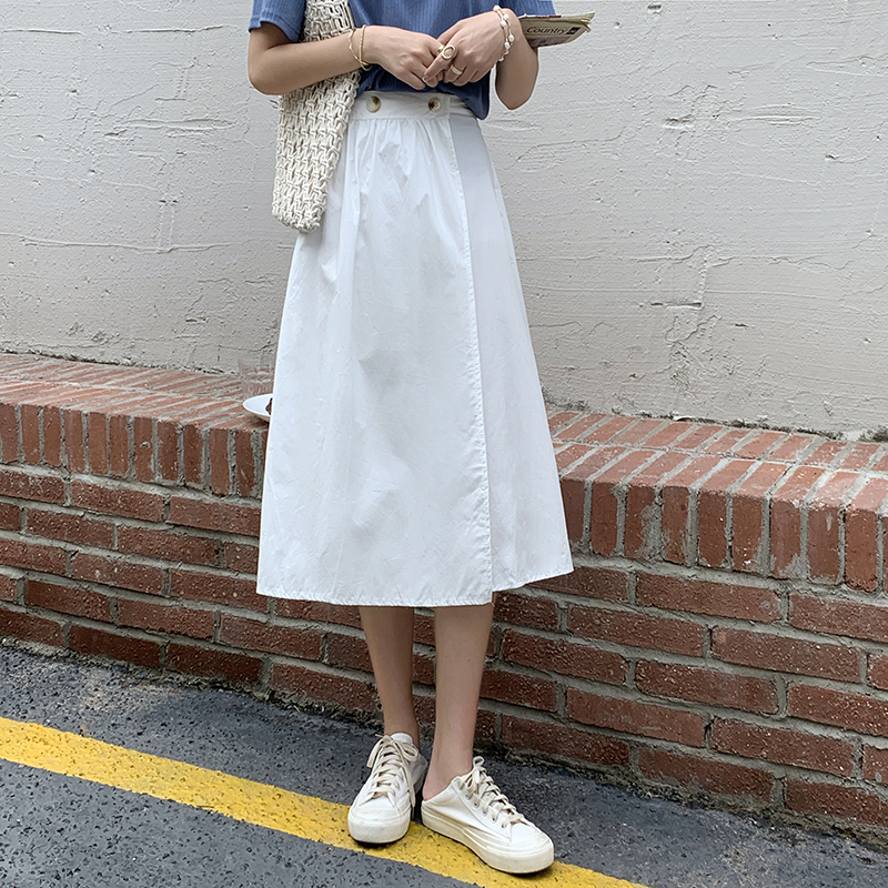 Real shot Korean summer new high waist thin solid color A-line skirt design feeling