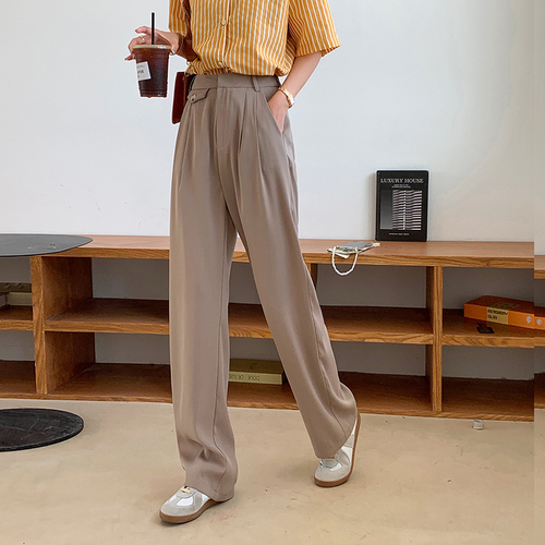 Real shot summer Korean version new high waist thin wide leg pants versatile casual suit pants real price