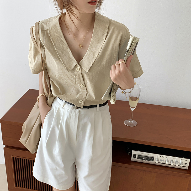 Real shot spring and summer Korean version new design sense versatile shirt show thin short sleeve shirt real price