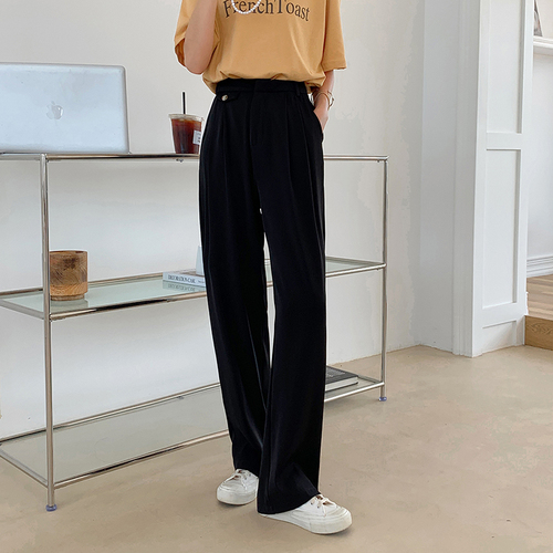 Real shot summer Korean version new high waist thin wide leg pants versatile casual suit pants real price