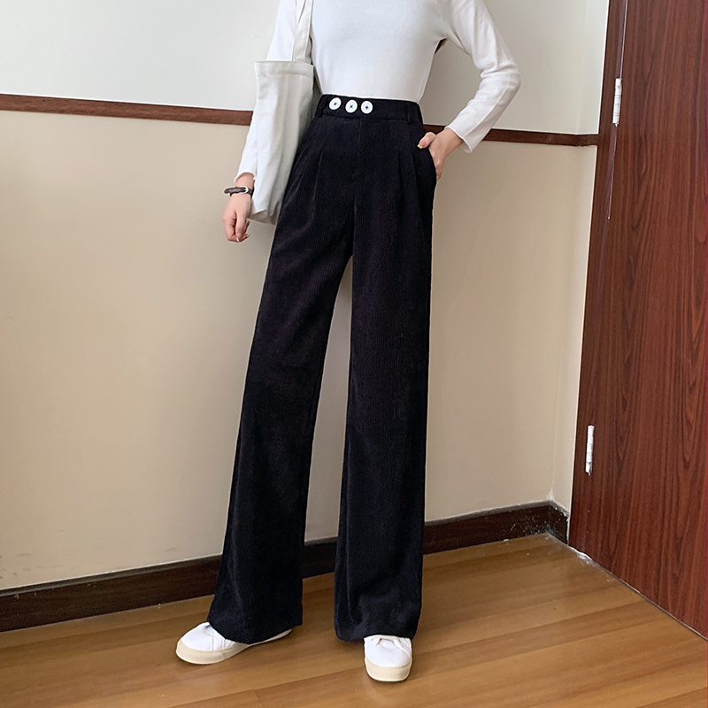 Real price of new high waist and slim corduroy drape wide leg pants casual pants in autumn