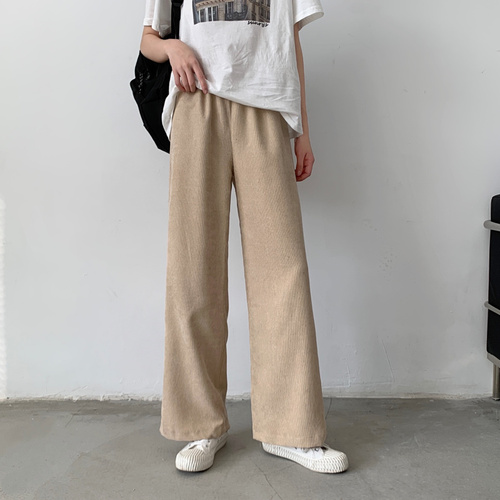 Real shot real price early spring new Korean ins loose and thin straight tube versatile corduroy wide leg pants