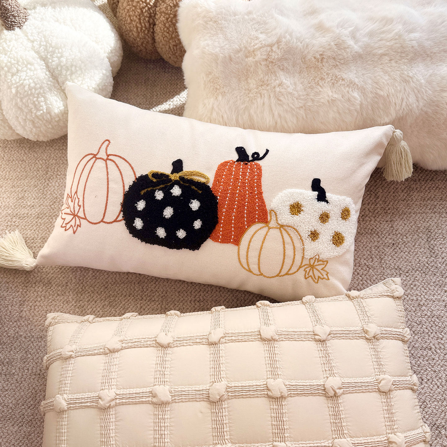 北欧风枕套刺绣抱枕南瓜长条腰枕