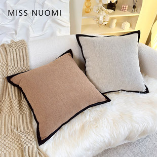 法式中古风抱枕燕麦奶茶色黑边复古绿南洋美式风客厅沙发腰靠枕套