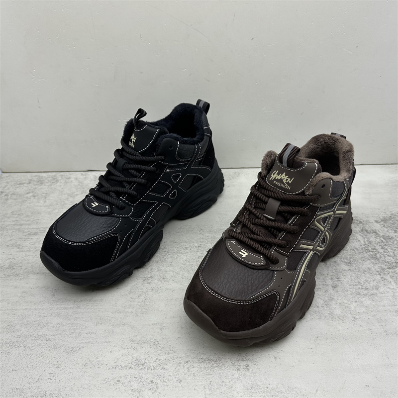 2025新款真皮加绒厚底老爹鞋女秋冬休闲运动鞋轻便软底复古跑鞋