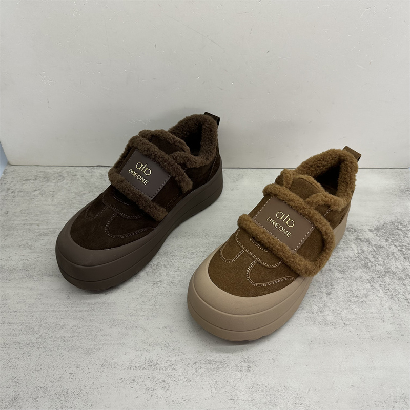 2025新款真皮魔术贴厚底乐福鞋加绒保暖磨砂皮休闲鞋舒适增高女鞋