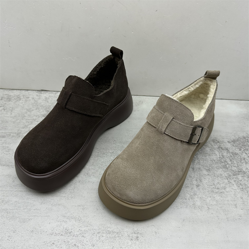 工厂处理2025冬季新款加绒勃肯鞋圆头厚底休闲鞋保暖松糕底女鞋