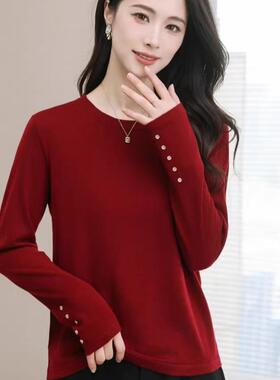 文浩丝华冬款圆领毛衣袖子扣装饰绵羊毛针织衫上衣422608