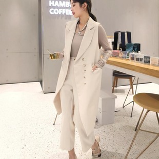 马甲套装女款2024新款春秋减龄背心气质上衣单排扣长款女西装马甲