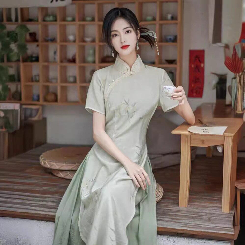 夏装女装2025新款套装改良旗袍日常新中式女装禅意中国风连衣裙