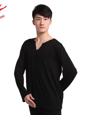 北舞推荐 红舞鞋丝光棉开叉长袖上衣舞蹈练功服男广场舞蹈服35164