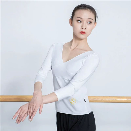 交叉领长袖上衣艺考棉练功服舞鞋