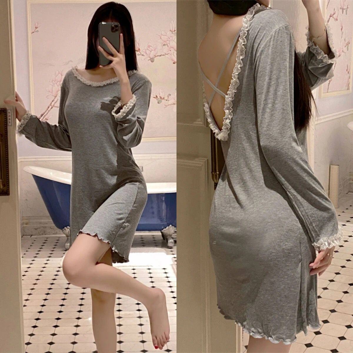 睡裙女春夏性感露背蕾丝花边奢华高级感纯欲风连衣裙春秋季家居服