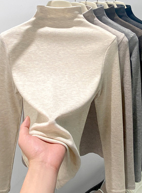 H393半高领打底衫女秋冬季保暖长袖t恤修身显瘦纯色百搭中领上衣