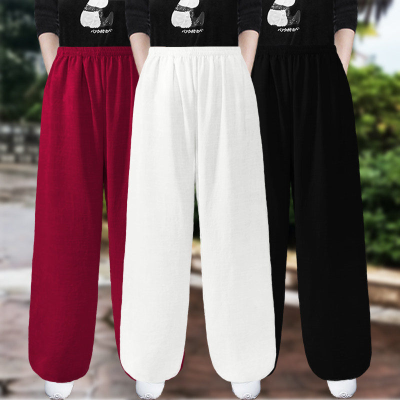 春夏棉麻太极裤男女宽松灯笼裤亚麻运动健身裤瑜伽裤武术裤练功裤