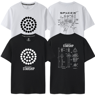全都亮了马斯克同款短袖T恤男星舰发射衣服SPACE X猛擎发动机33颗