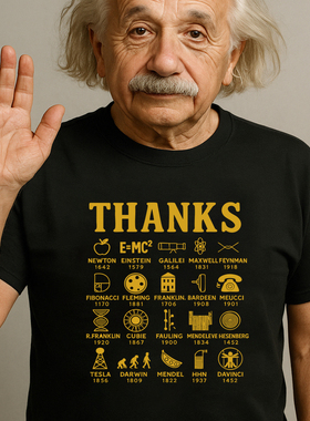 2025年新款短袖T恤THANKS科学家牛顿爱因斯坦特斯拉达尔文男衣服