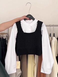 奶系穿搭学院风针织马甲套装女款春季新款搭配长袖衬衫韩系两件套