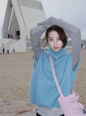 韩系温柔风高领针织坎肩毛衣女