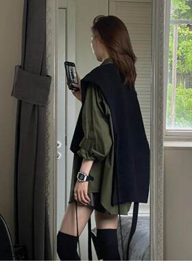 针织马甲披肩女长袖衬衫两件套