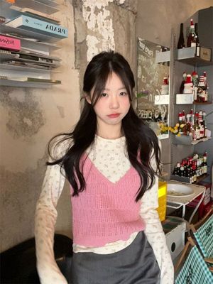 甜美风套装女叠穿针织马甲