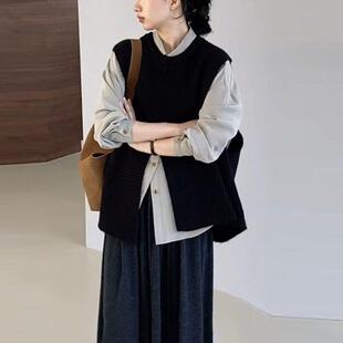 春秋穿搭一整套不规则设计感无袖马甲女宽松休闲显瘦百搭长袖衬衫