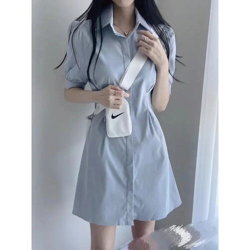 法式简约a字短袖裙连衣裙