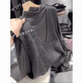 秋冬新款 韩系百搭高级感半高领针织打底衫 V领宽松针织马甲两件套