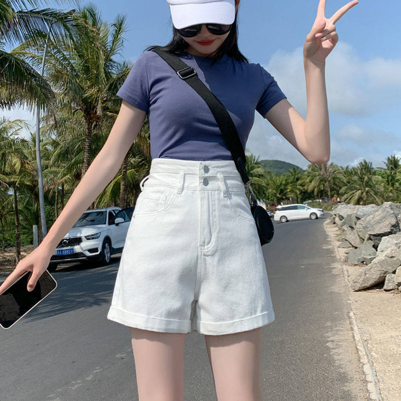 超高腰白色牛仔短裤女2025春季新款阔腿宽松显瘦时尚收腰a字热裤