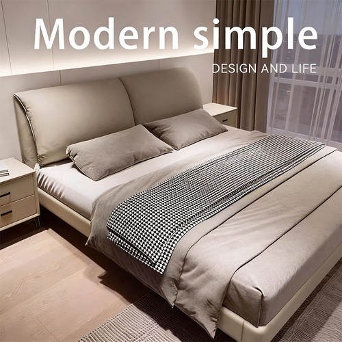 意式极简大象耳朵真皮床现代简约1米8双人主卧室大床软包储物婚床