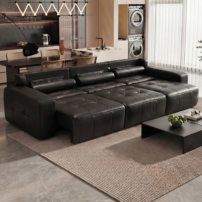 2026新款劳伦斯真皮电动沙发意式极简客厅可伸缩躺平功能一体两用