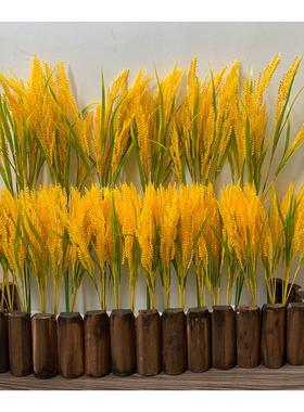 长款黄色仿真5叉稻穗 塑料稻谷假禾苗 水稻户外布景装饰舞台道具
