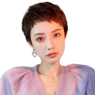 狗啃刘海假发短发女真发全真人发全头套夏季新款自然时尚超短发型