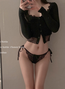 绑带丁字裤女士禁欲系纯欲内裤性感系带可解开蕾丝诱惑火辣T字裤