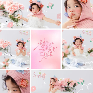 儿童摄影服装粉色帽子春天花朵头饰韩系女孩时尚艺术拍照影楼道具