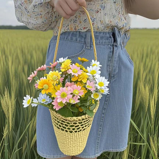 儿童写真宝宝摄影外景拍照道具草编小花篮影楼用品外拍出游拍照