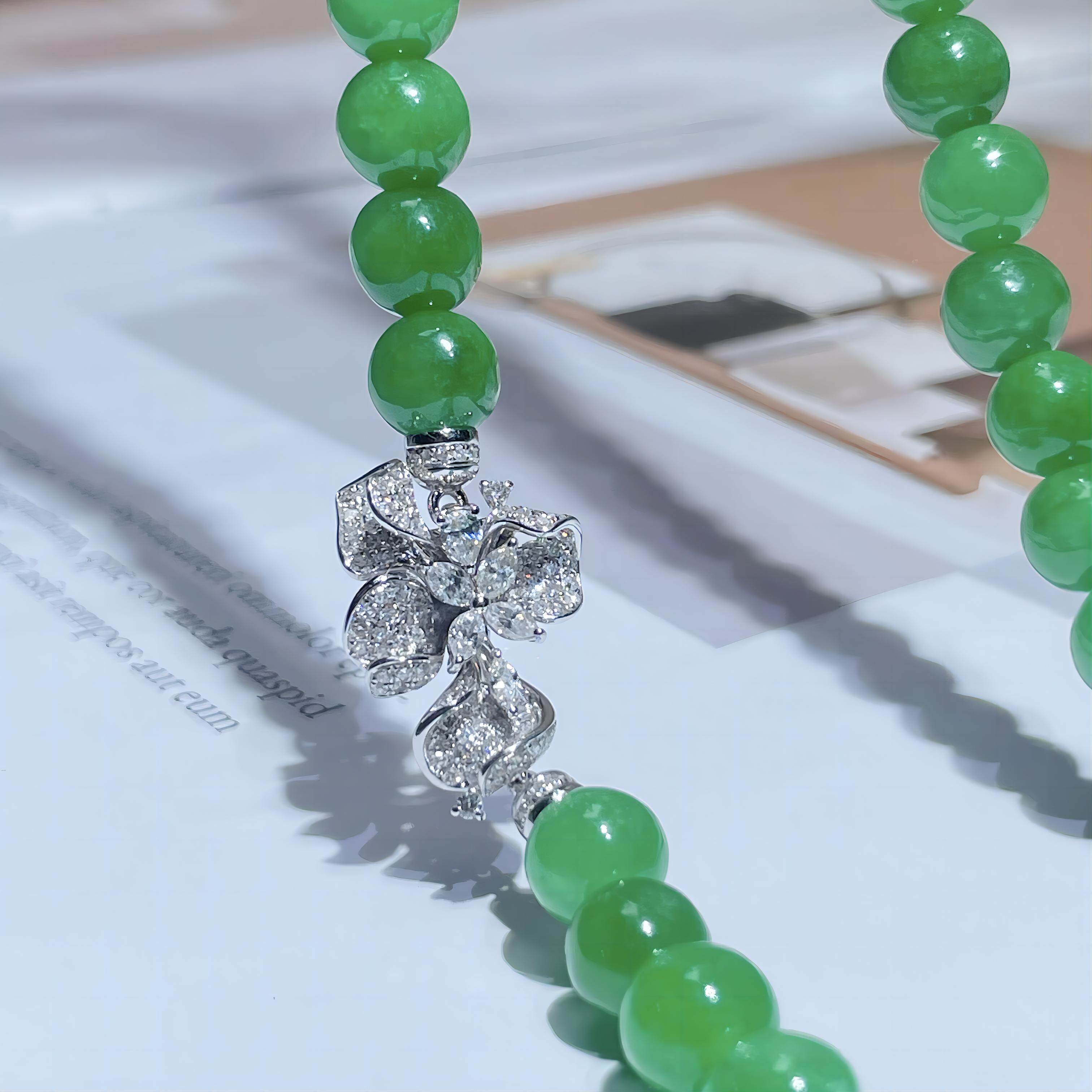 18K白金镶嵌天然钻石珠链扣翡翠花瓣搭扣珍珠项链手链金扣头配件