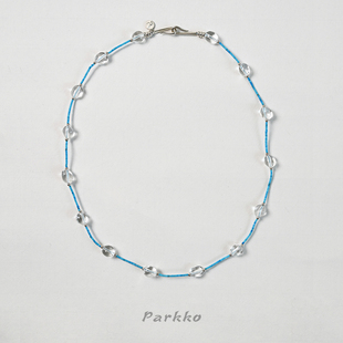 Parkko 一串雨点儿 baby蓝1mm极细蓝松石白水晶925银女项链通透感