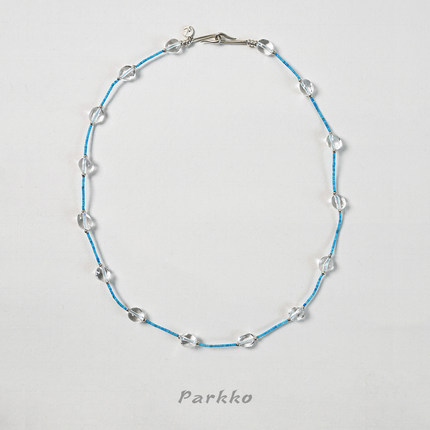 Parkko 一串雨点儿 baby蓝1mm极细蓝松石白水晶925银女项链通透感