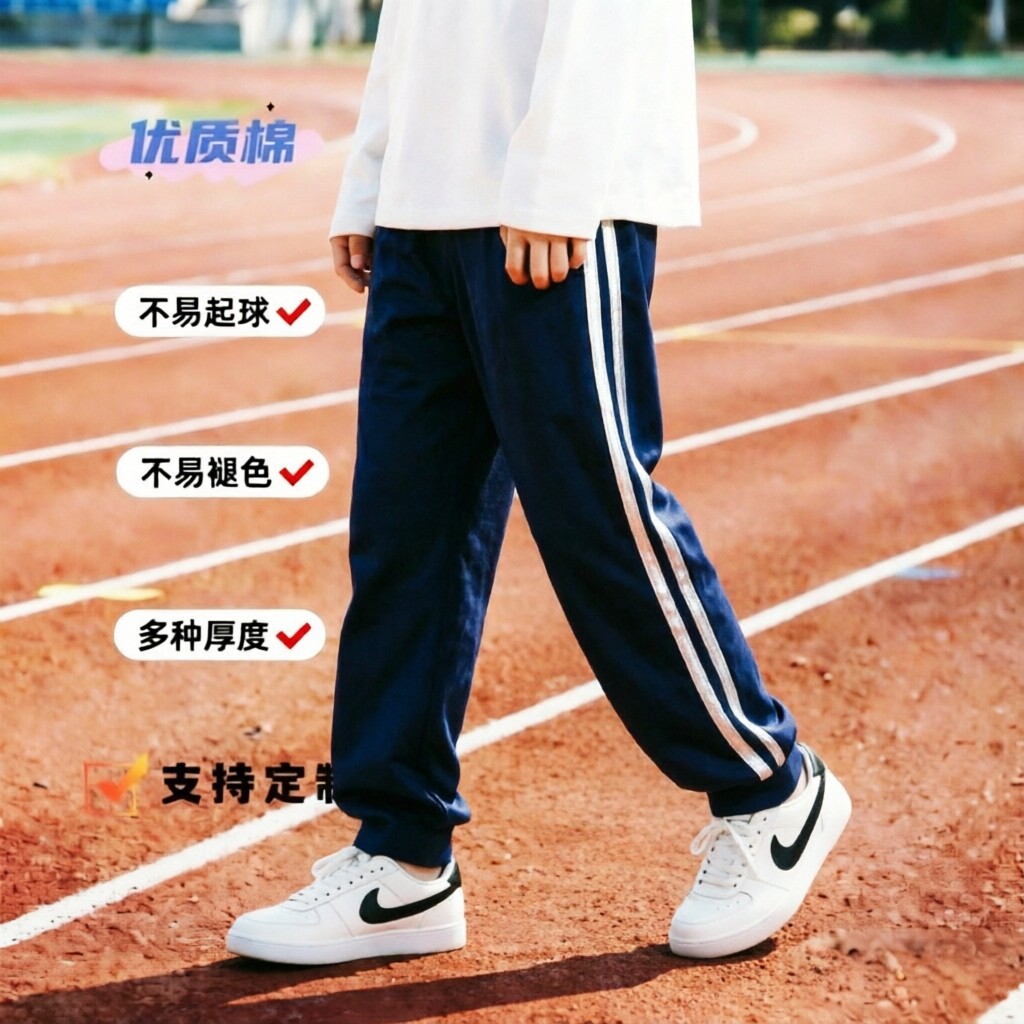 定制秋春夏秋全棉藏青经典白边运动休闲裤高腰束口男女学生校服裤